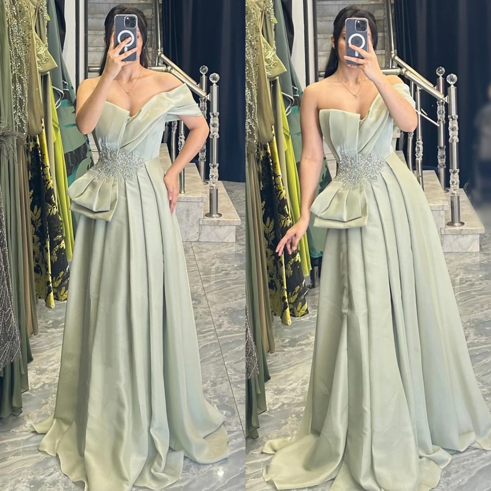

Customized Graceful One Shoulder Evening Dress and Temperament Satin Celebrity Gowns and Delicate Short Sleeves Cocktail Dresses