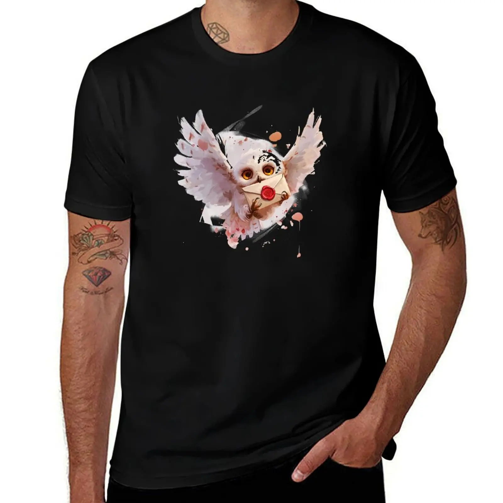 A Snowy Owl Brings a Sealed Message - Fantasy T-Shirt blanks anime stuff mens t shirt graphic