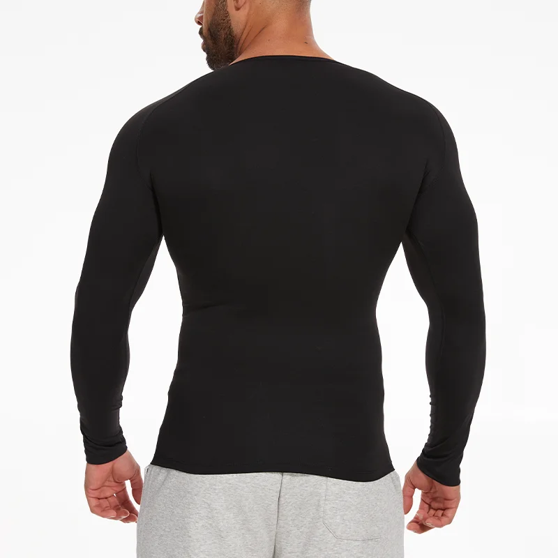 Camisas de compresión para hombres de manga larga que adelgazan el control de la barriga Body-Shaper cintura Trainer camiseta interior vientre plano Shapewear