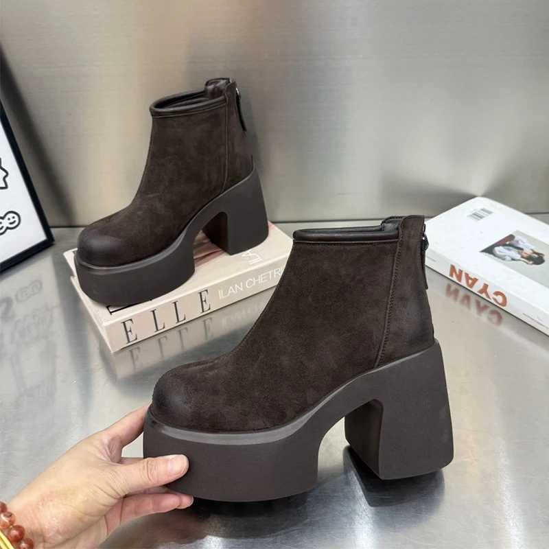 Women Chunky Ankle Boots Platform Fashion Shoes Woman 2026 Winter Trend Zip Short Boots New Pumps Casual Comfort Mujer De Botas