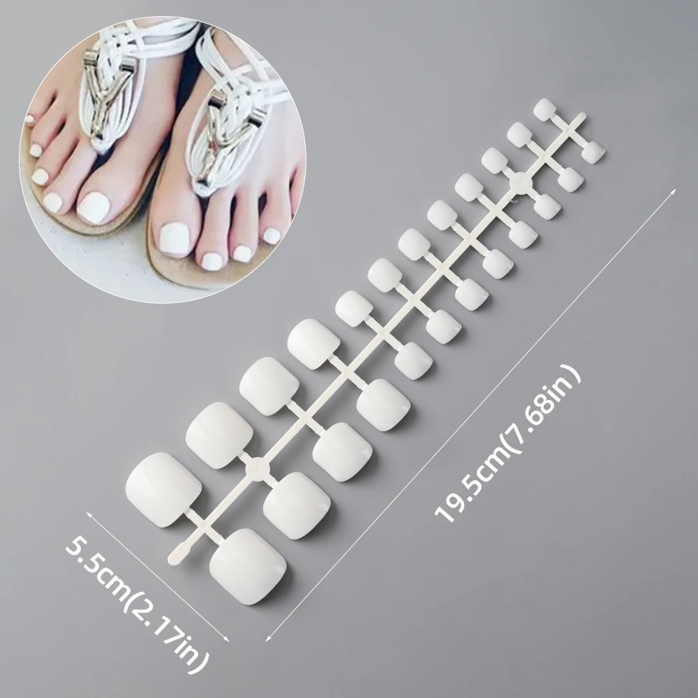 100/120/144pcs Fake Toenail Solid Color Short Square French Fake Toenails Full Cover Press on Feet Nail Art Tips for Girls Women