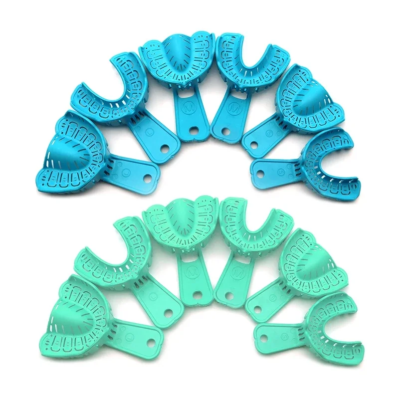 6 Pcs/Set Dental Implant Tray Green Plastic Impression Tray Teeth Whitening Full Mouth Removable Partial Mold Tray Tooth Holder