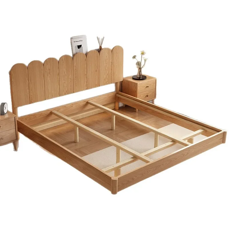 Solid wood bed 1.8 meters double bed household Nordic Japanese suspension bed simple light luxury master bedroom simple