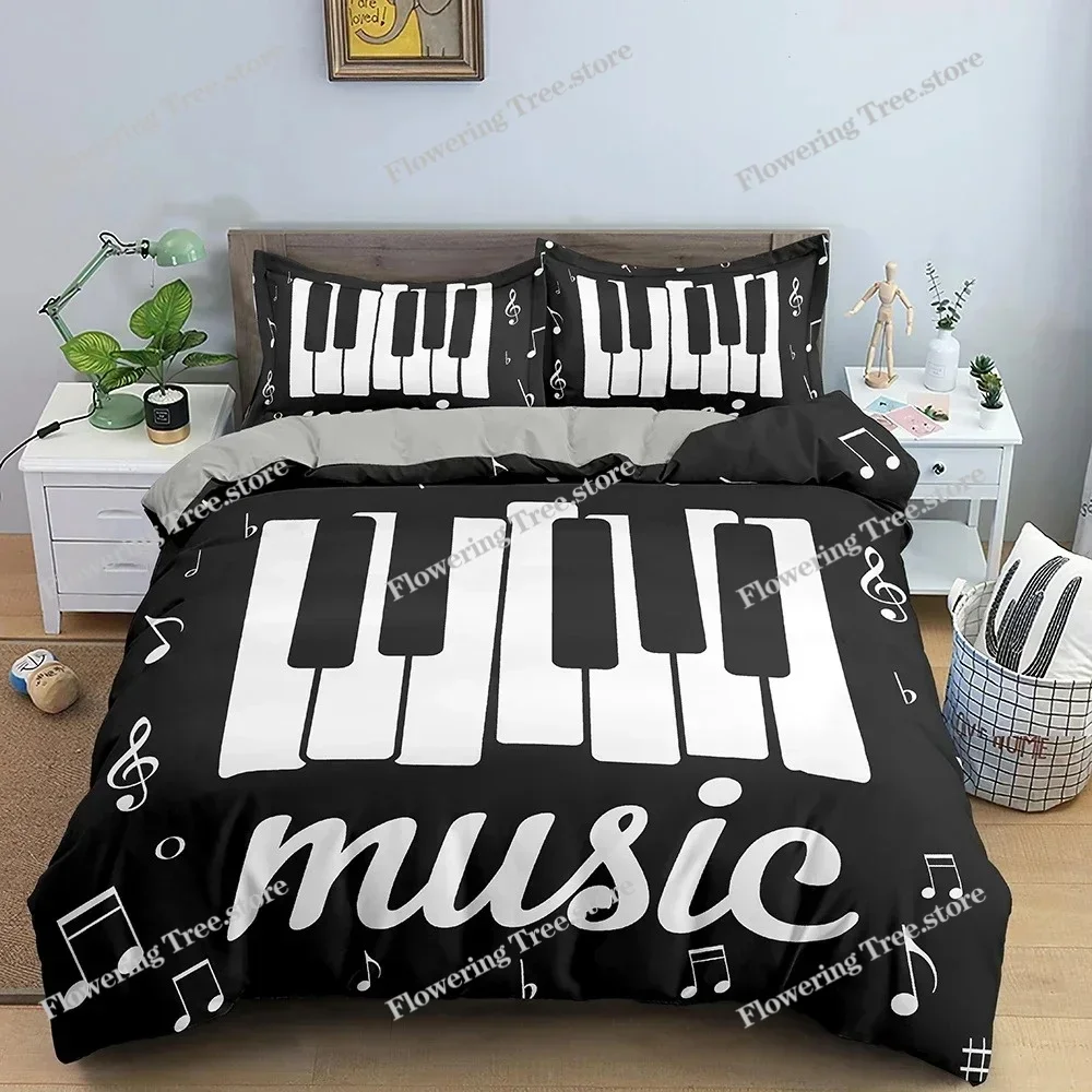 Music Bedding Set Piano Keyboard Music Note Duvet Cover Queen Size Bed Linen Comforter Microfiber Guitar Polyester Bedding Sets