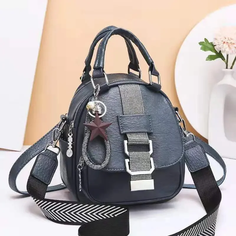 Foreign Style Three Small Backpack Soft Leather Fashion Female Korean Version of All Fashionable Handbag Diamond Casual Backpack