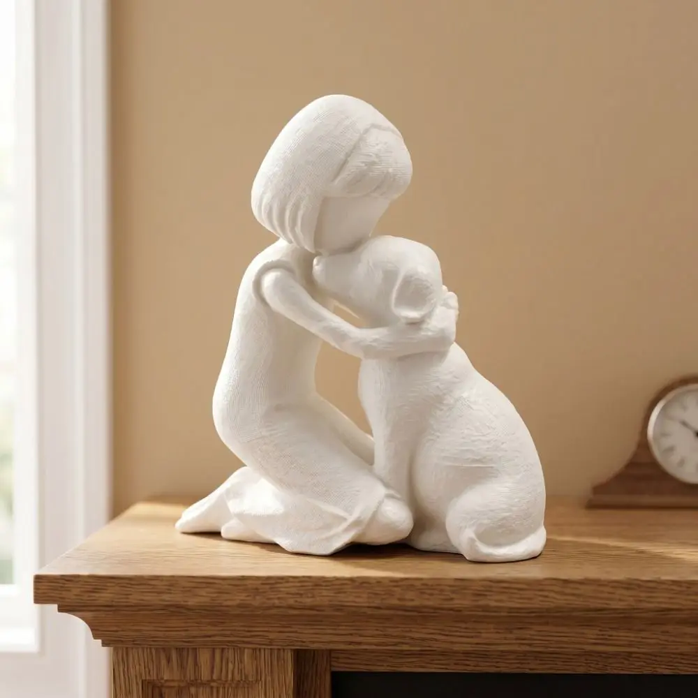 3D Printed Girl And Dog Statues Cute Decoration Nordic-Style Ornaments Creative Canine Statues Crafts Home Decoration