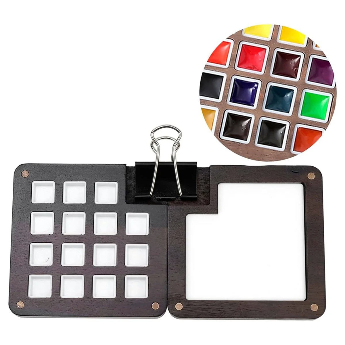 Wooden Portable Sketchbook Palette Mini 15 Grids Travel Paint Palette Portable Mini Tin Empty Watercolor Palette