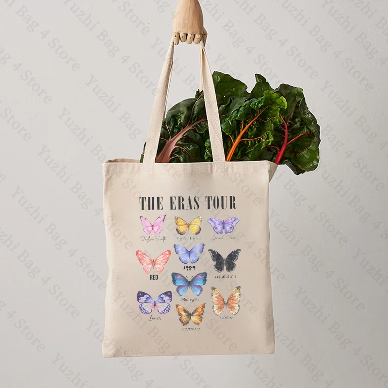 The Eras Tour Pattern Print 10 Butterfly Canvas Tote Bag swiftie Shoulder Bag TS Large Capacity Shopping Tote Bag