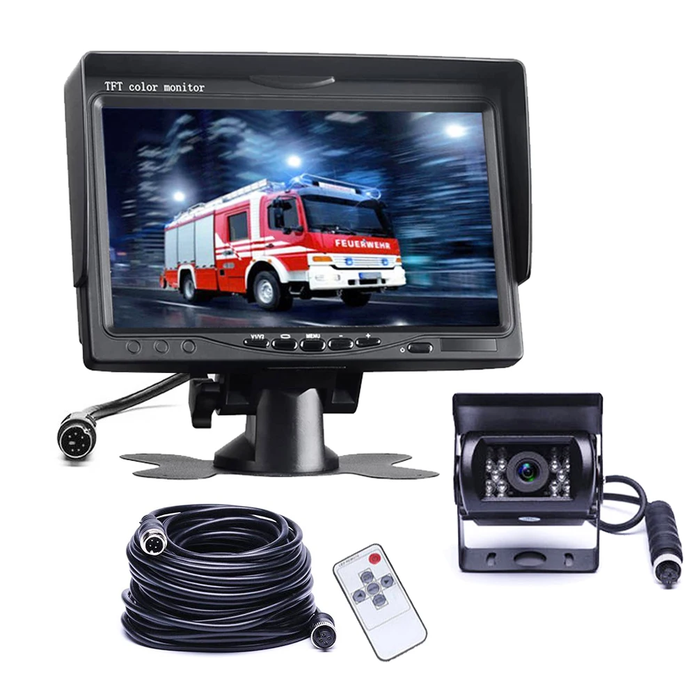 7 Inch Reverse Monitor for Car 18 Infrared LED Night Vision Car Backup Camera with 4 Pin Extension Cable Car Monitor Kit
