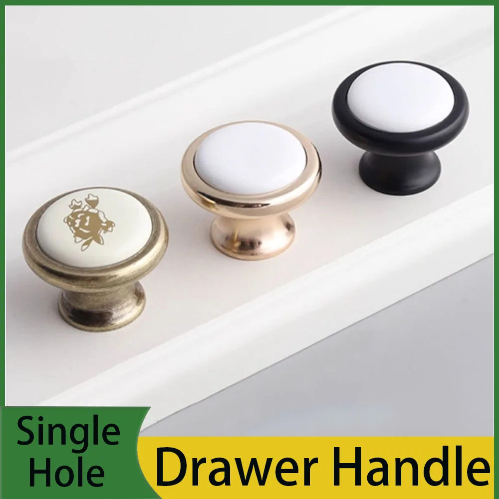 Modern Minimalist Ceramic Handle Single Hole Cabinet Door Small Handle Wardrobe Cabinet Drawer Zinc Alloy Circular Handle
