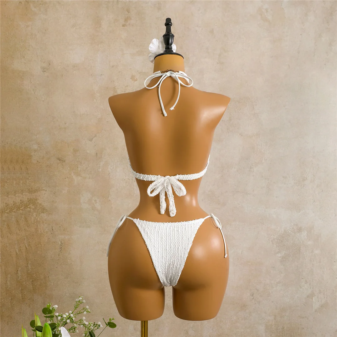 Sexy Neckholder-Bikini, Damen-Badeanzug, dreiteiliges Bikini-Set mit langärmeligem Kleid, Badeanzug, Badebekleidung, Schwimmanzug V7925C – Detail 23