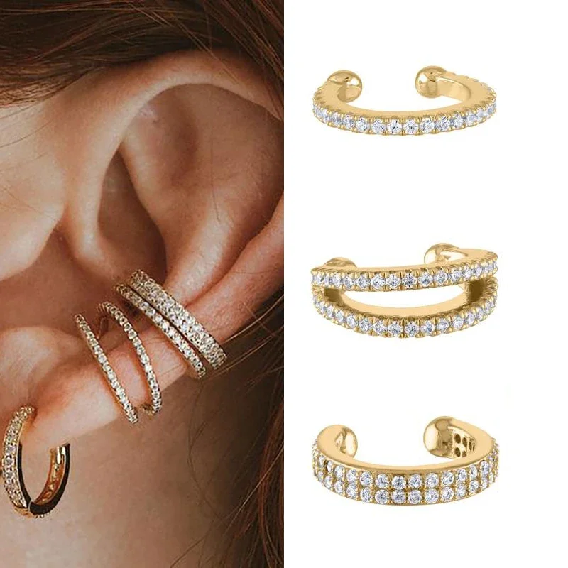 

Luxury Gold Silver Filled Clip Earring For Women Full CZ Zircon Big Circle Men's Ear Cuff Jewelry Clip On Ear Wholesale