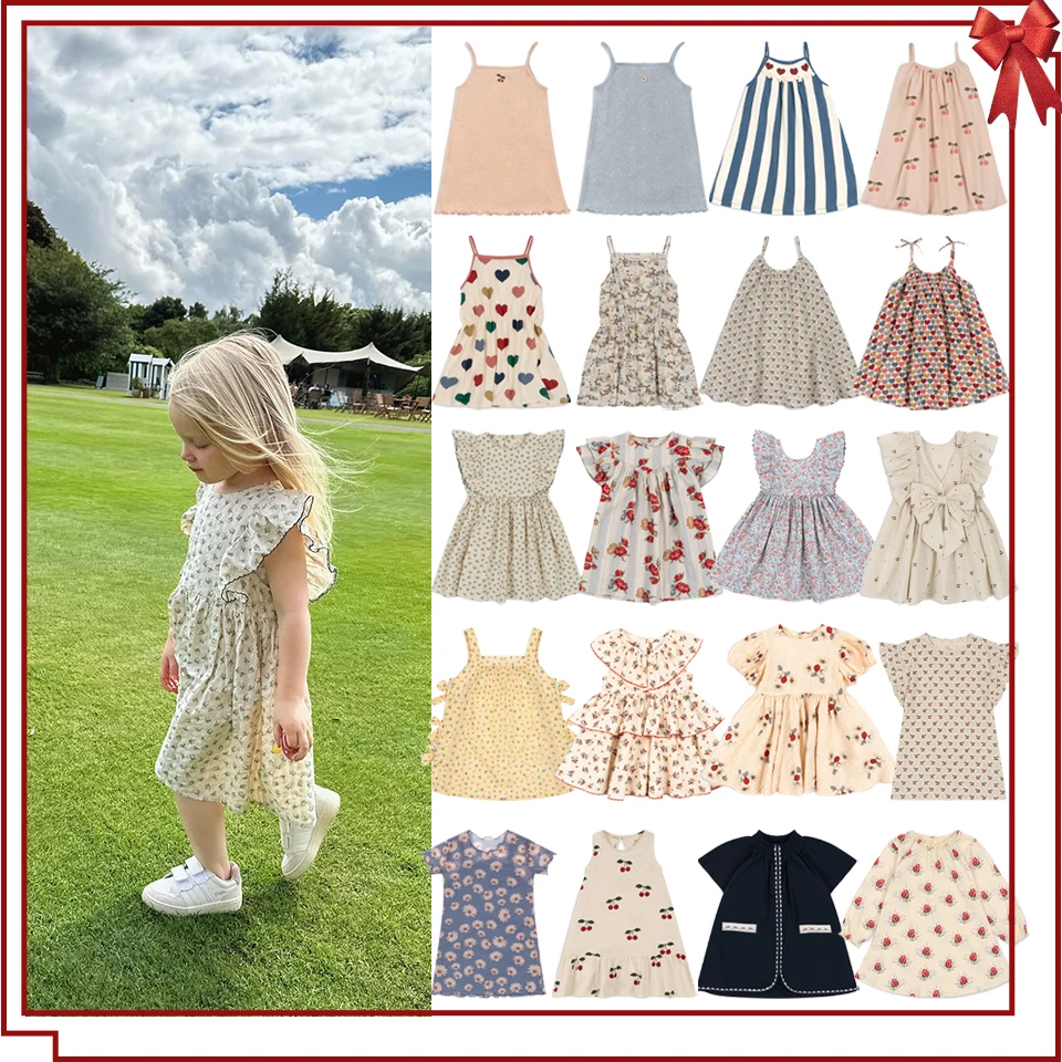 2024 Summer KS Girls Princess Dress Baby Girl Pretty Floral Dresses Kid Vacation Casual Slip Dress Children Party Vestidos Cloth