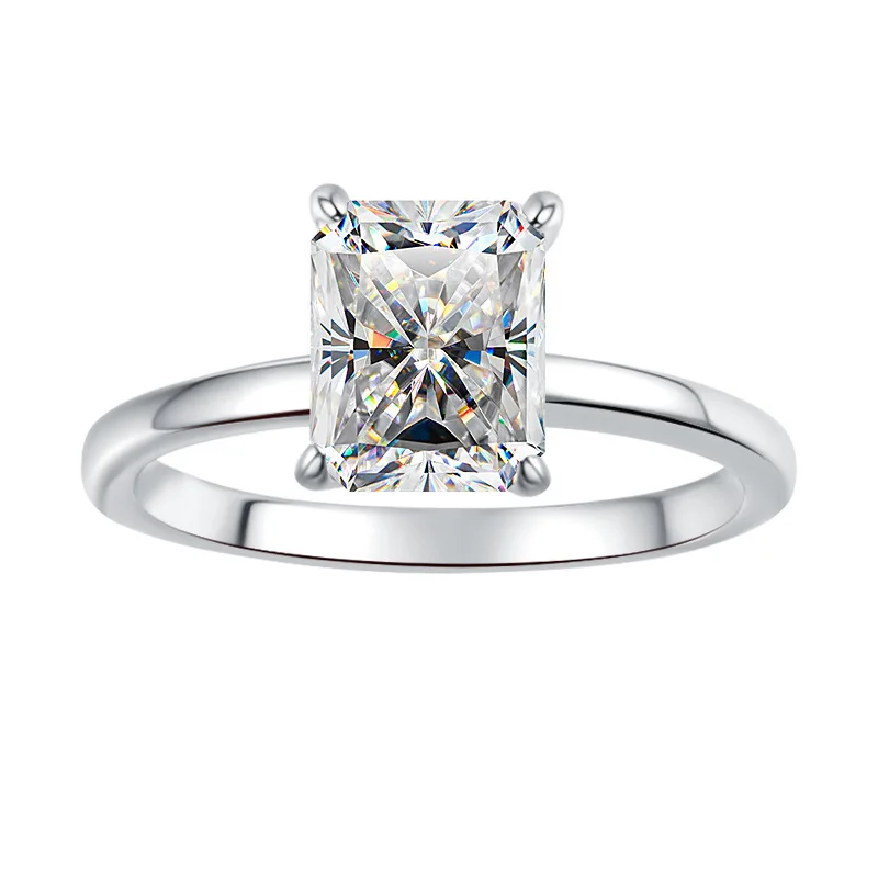 

Минималистское кольцо Radiant Cut с четырьмя зубцами, женское платиновое кольцо 2 карата PT950 — блестящий муассанит, зубец, увеличивающий камню, изысканное ремесло