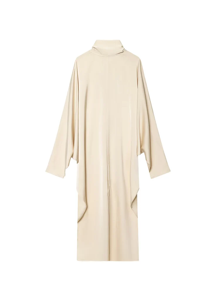 TFMLN-vestido de noche elegante para mujer, vestido largo de fiesta de satén de manga larga con cuello levantado liso, bata holgada con espalda descubierta