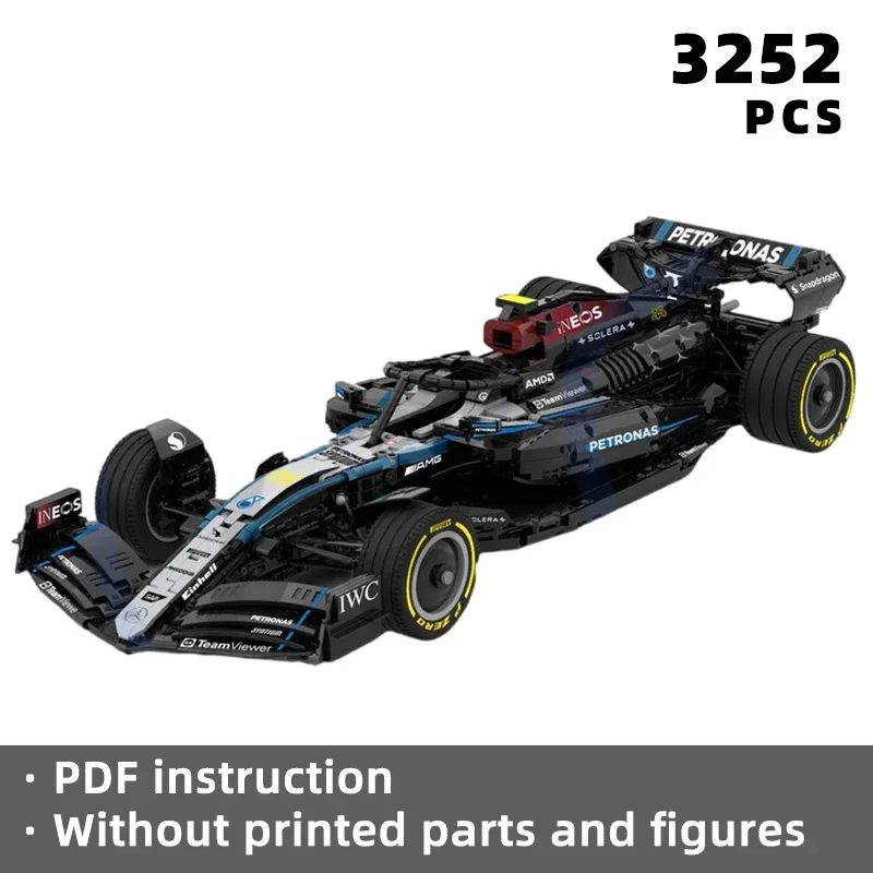 V6 real car 1:8 scale W15 racing car bricks rear wing blocks speed grand prix engine building set high speed vehicle moc display