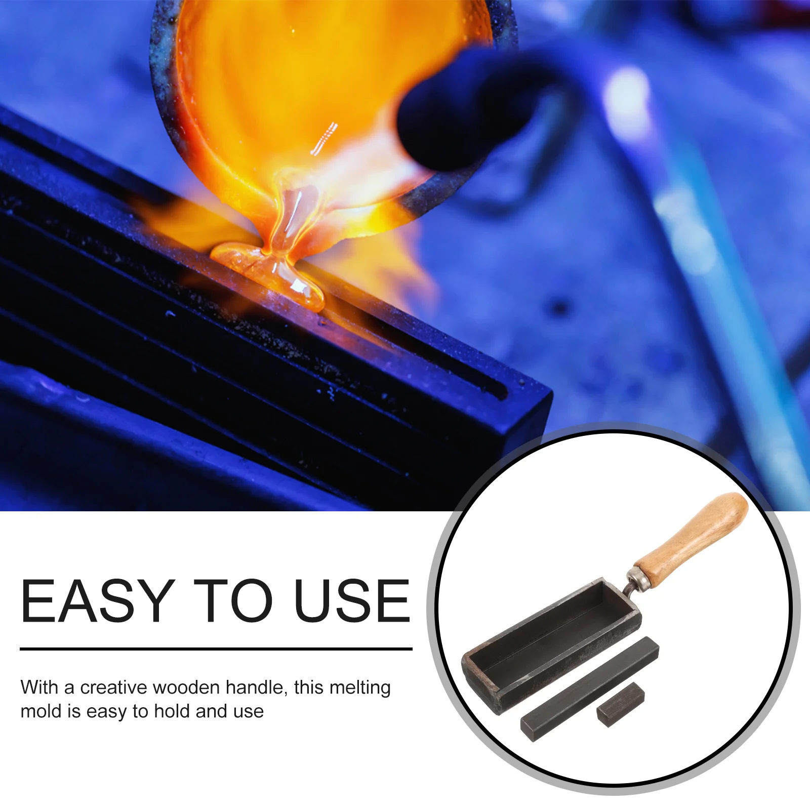 

Strip Shape Oil Trough Ingot Mold Iron Casting Mold Creative Wooden Handle for Melting Gold Silver Copper Metal Refining Tool