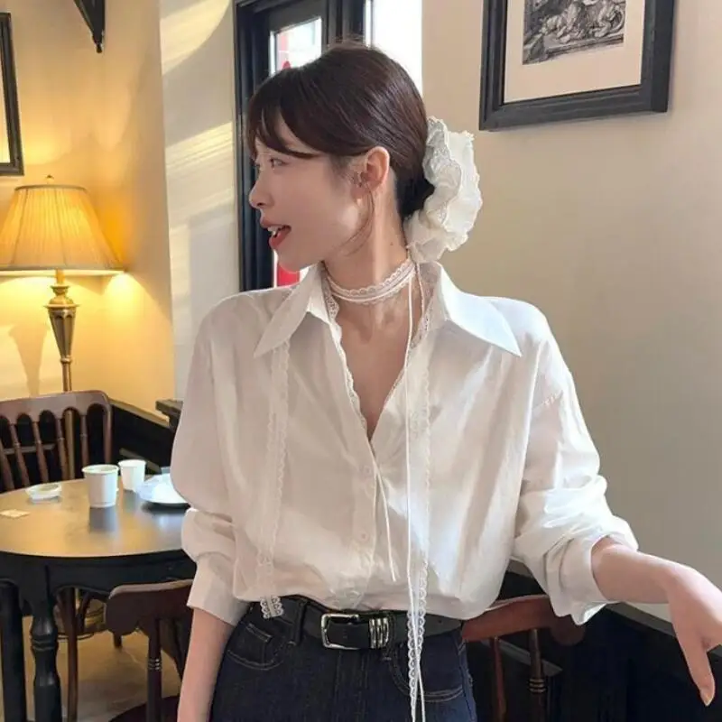 

Корейская полосатая рубашка с длинными рукавами, весенне-летняя новинка, свободный крой, универсальная повседневная модель, приталенная однотонная футболка с длинным рукавом