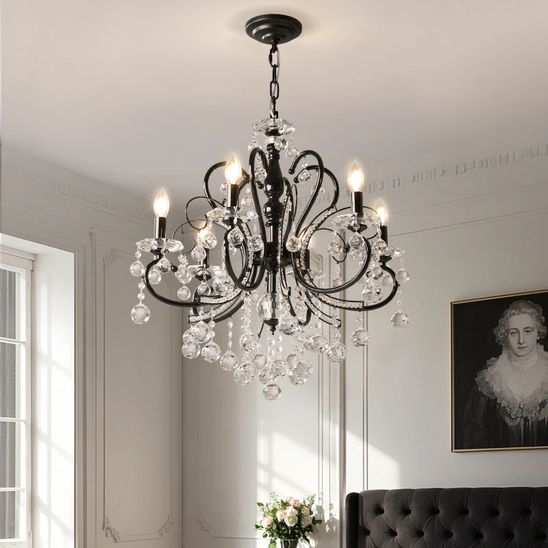 Retro Court Style French-Style Living Room Crystal Chandelier Candlelight, Bedroom Chandelier, Luxurious And High-End Chandelier