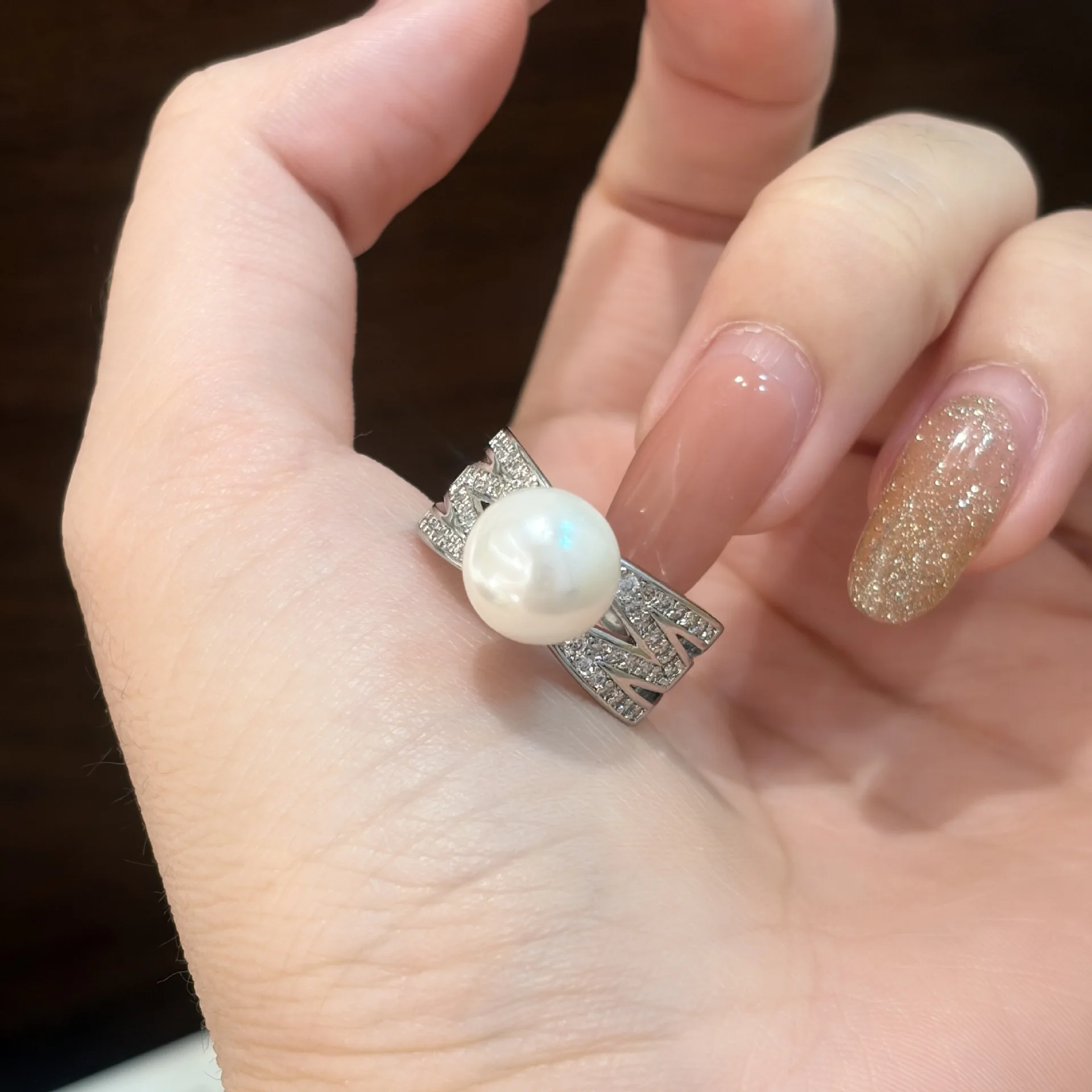 Classic Craftsm Diamonds Inlay Interwoven Pearl  Rings for Women Light Luxury Minimalist Ring Party Jewelry Accessories