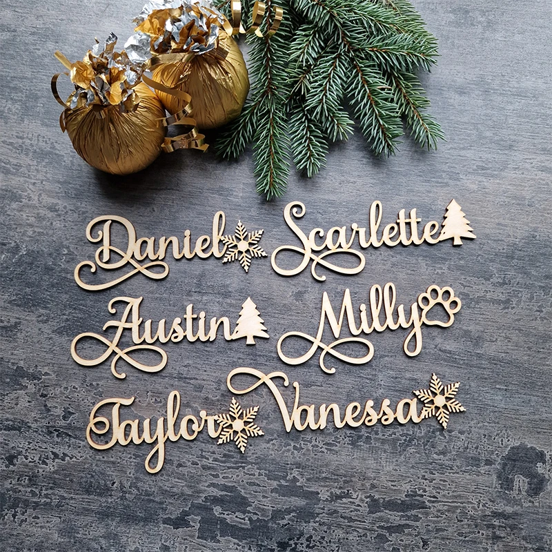 Etiquetas de medias navideñas personalizadas, tarjetas de asiento para cena de Nochebuena, etiquetas de regalo de Feliz Navidad de invierno