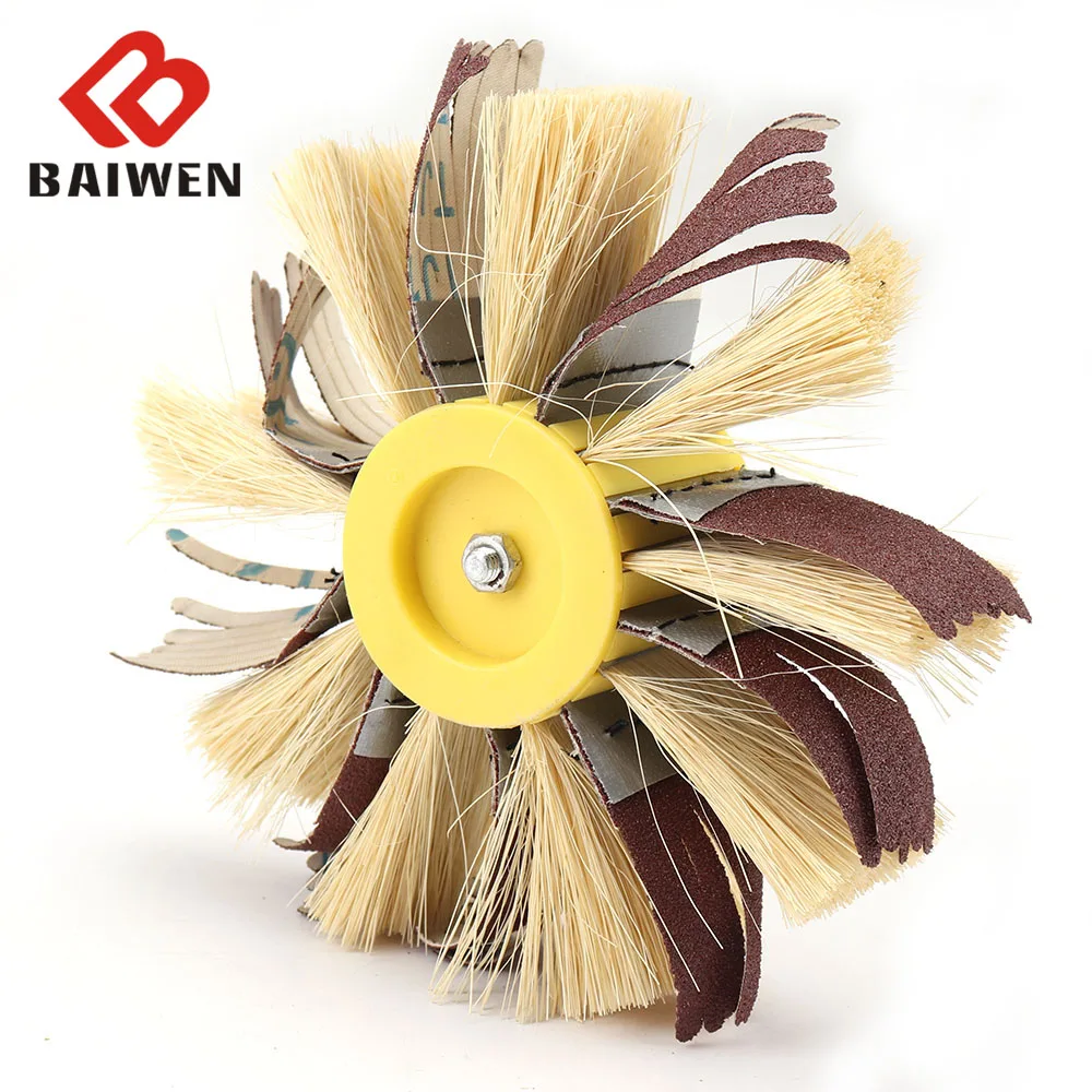 

1PC 150mm*6mm Shaft Mounted Sisal & Emery Cloth Bristle Polishing Brush Wheel for Wood Primer Sanding 80-400Grit