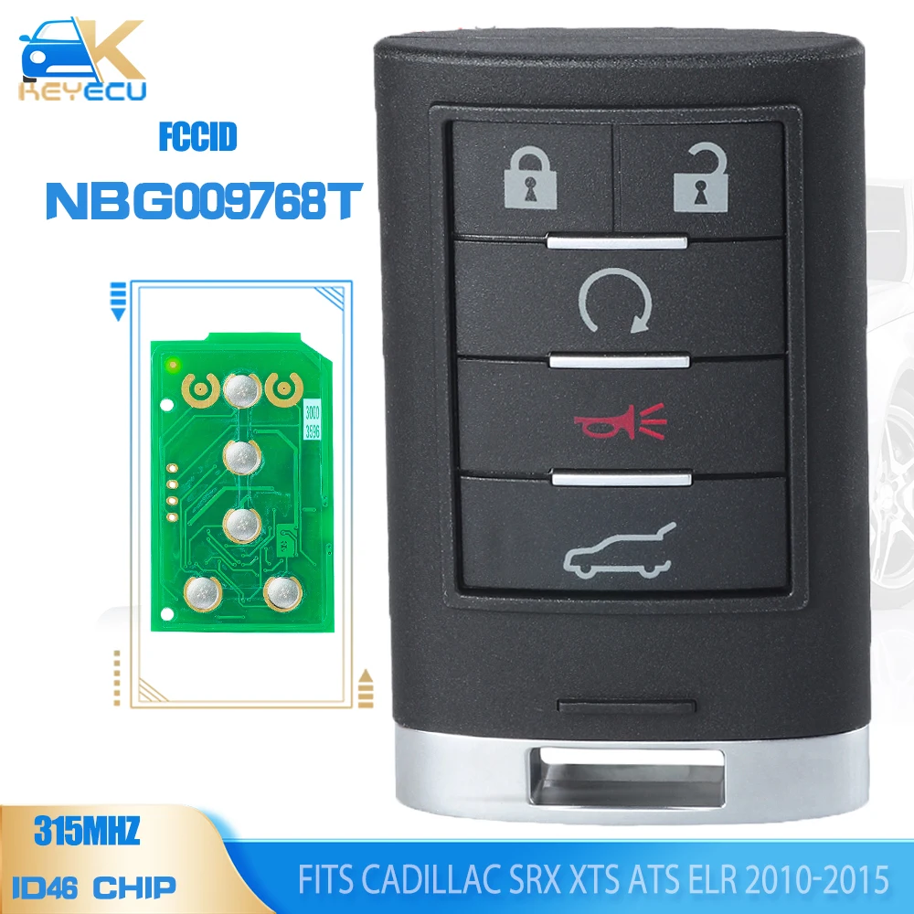 KEYECU NBG009768T 315MHz/433MHz ID46 Keyless Entry Remote Key Fob for 2010 2011 2012 2013 2014 2015 Cadillac SRX XTS ATS ELR