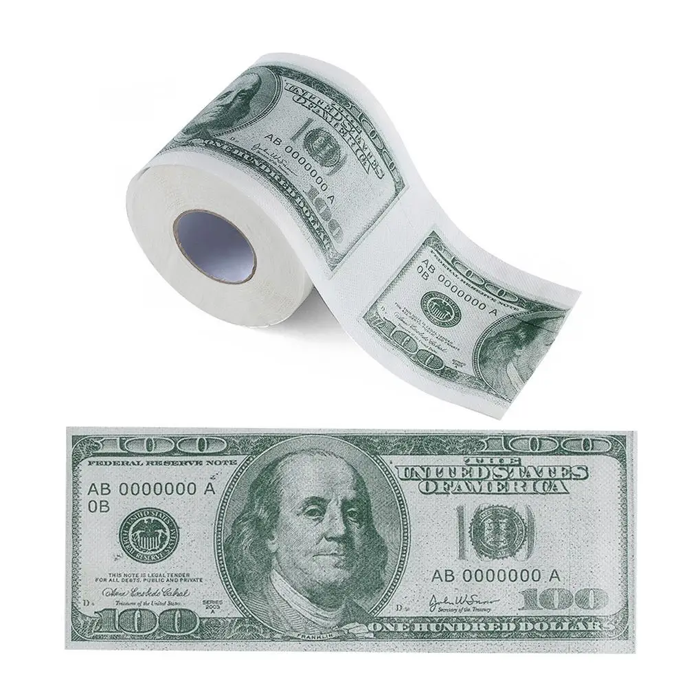 Funny America US Dollars Tissue Novelty $100 TP Money Roll Gag Gift One Hundred Dollar Bill Printed Toilet Paper