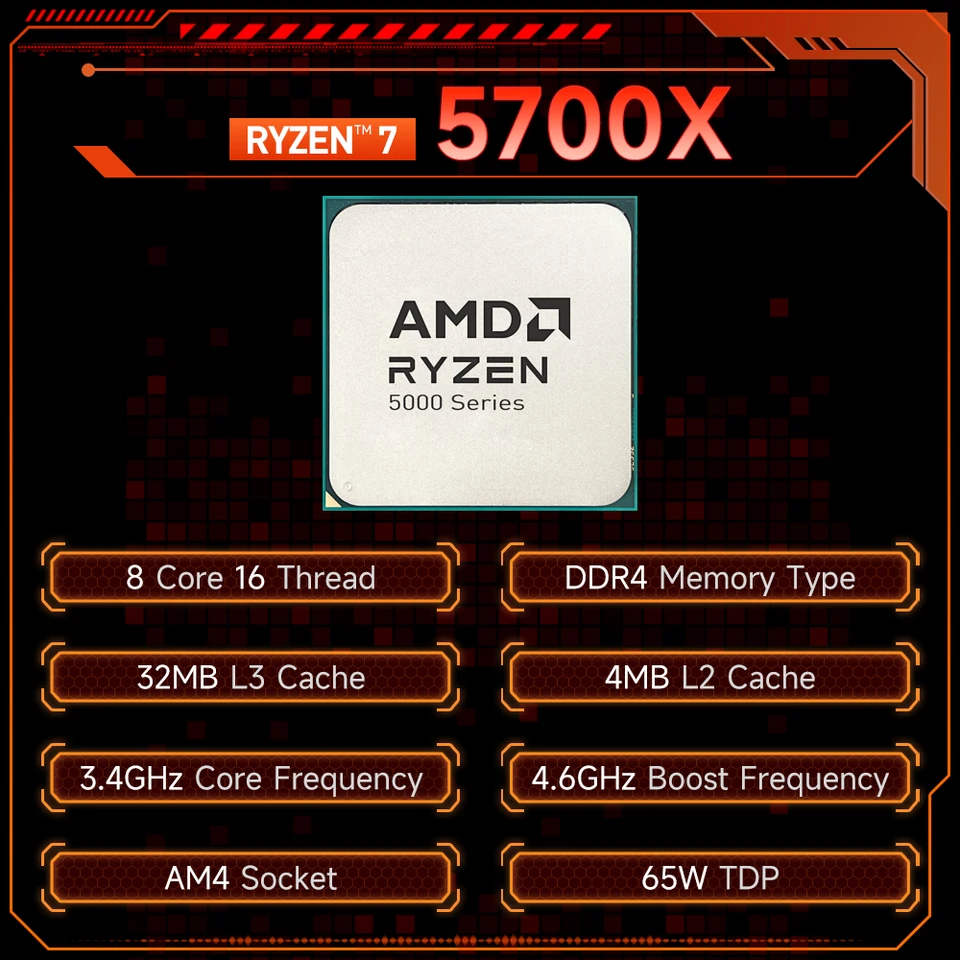 AMD Ryzen 7 5700X R7 5700X 8C/16T CPU Processor 65W 7NM L3=32M 100