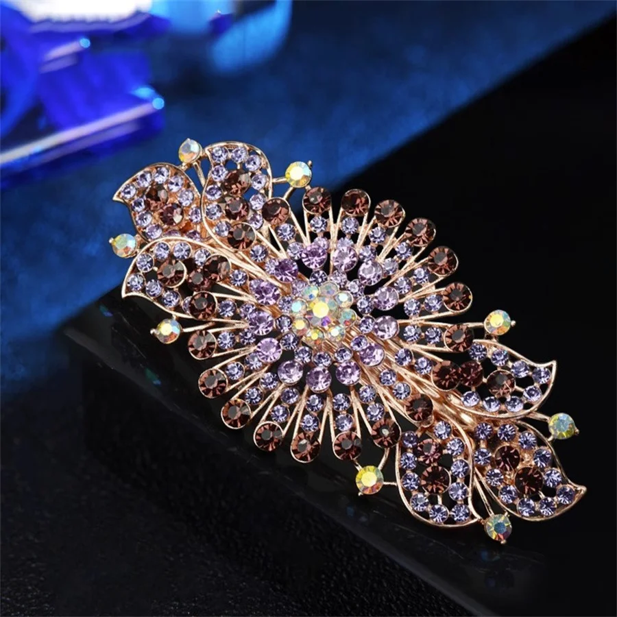 New Korean Blue Crystal Flower Spring Hair Clip Vintage Rhinestone Horizontal Clip Top Clip Elegant Mom Fashion Hair Accessories