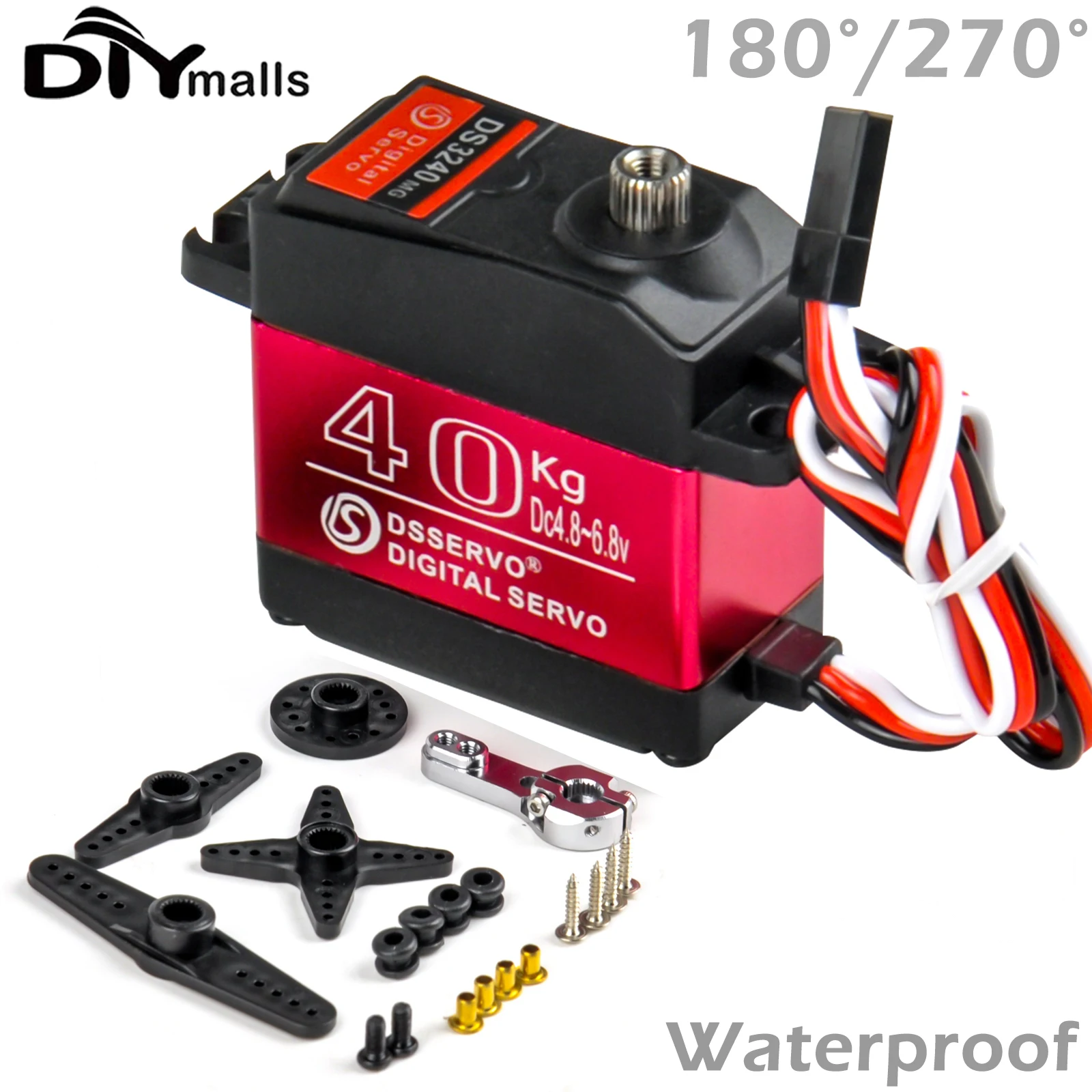 Waterproof Servo 40KG Dsservo DS3240 Large Torque Digital 180/270 Degree Metal Gear Baja Servo for 1/8 1/10 Scale RC Crawler Car