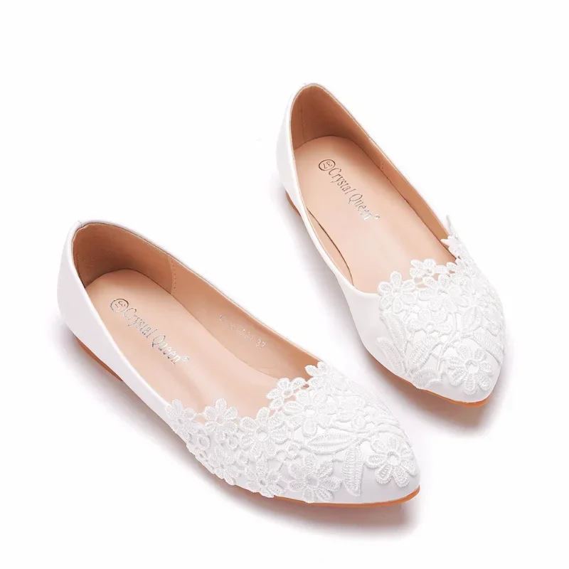 Women Flat Lace Wedding Shoes Comfort Casual Women Fashion Soft Sole Breathable White Pointy Casual Flats Shoes Zapatos De Mujer