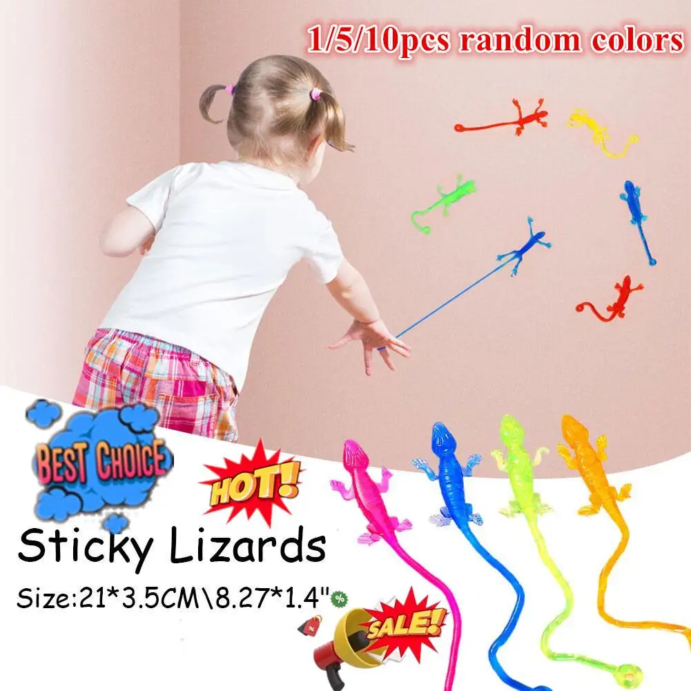 1-10X Colorful Lizard Retractable Sticky Gadget Toys For Kids Birthday Party Favors Pinata Fillers Halloween Gift Pinata Filler