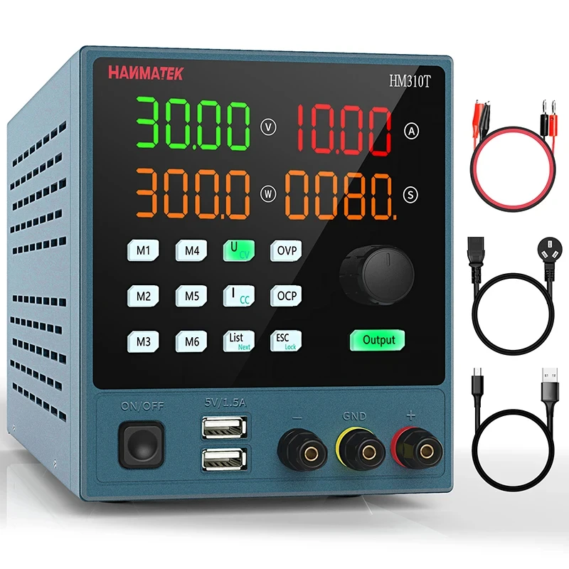 HANMATEK DC Power Supply Programmable 30V 10A Dual Band Storage Parameter Multifunction Display Bench Supply,With ON/OFF Button