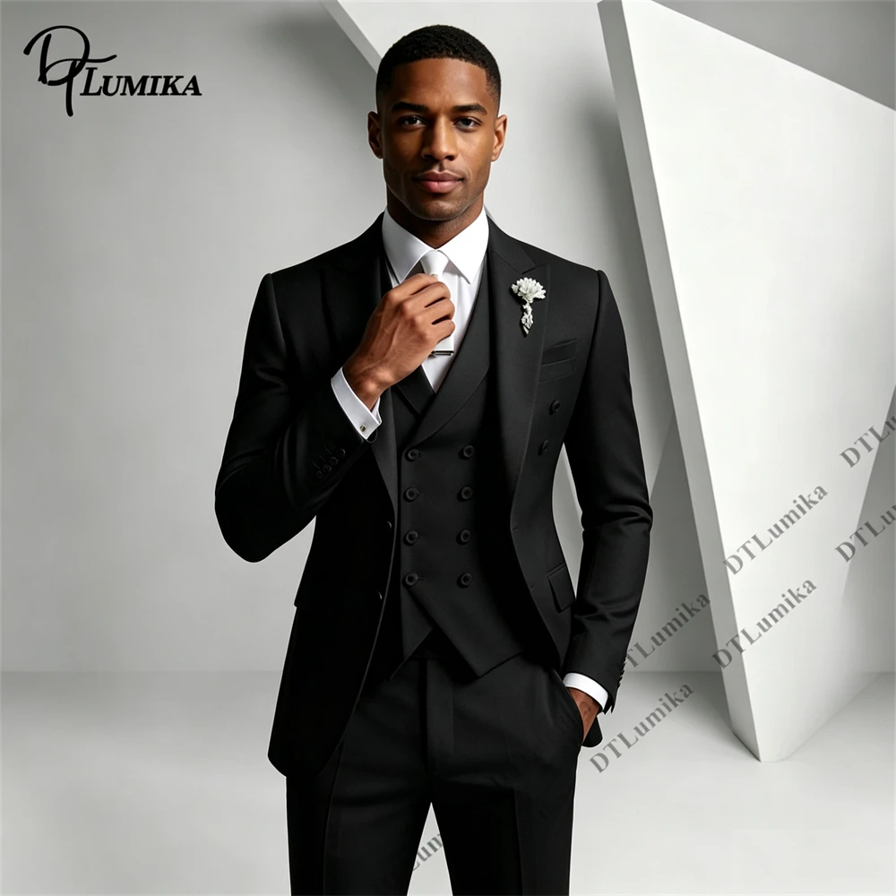 Custom Tailored Men 3 Piece Suit Set Double Breasted Vest Peak Lapel Blazer Pants Groom Suit Plus Size 7XL Big Tall Man Suit