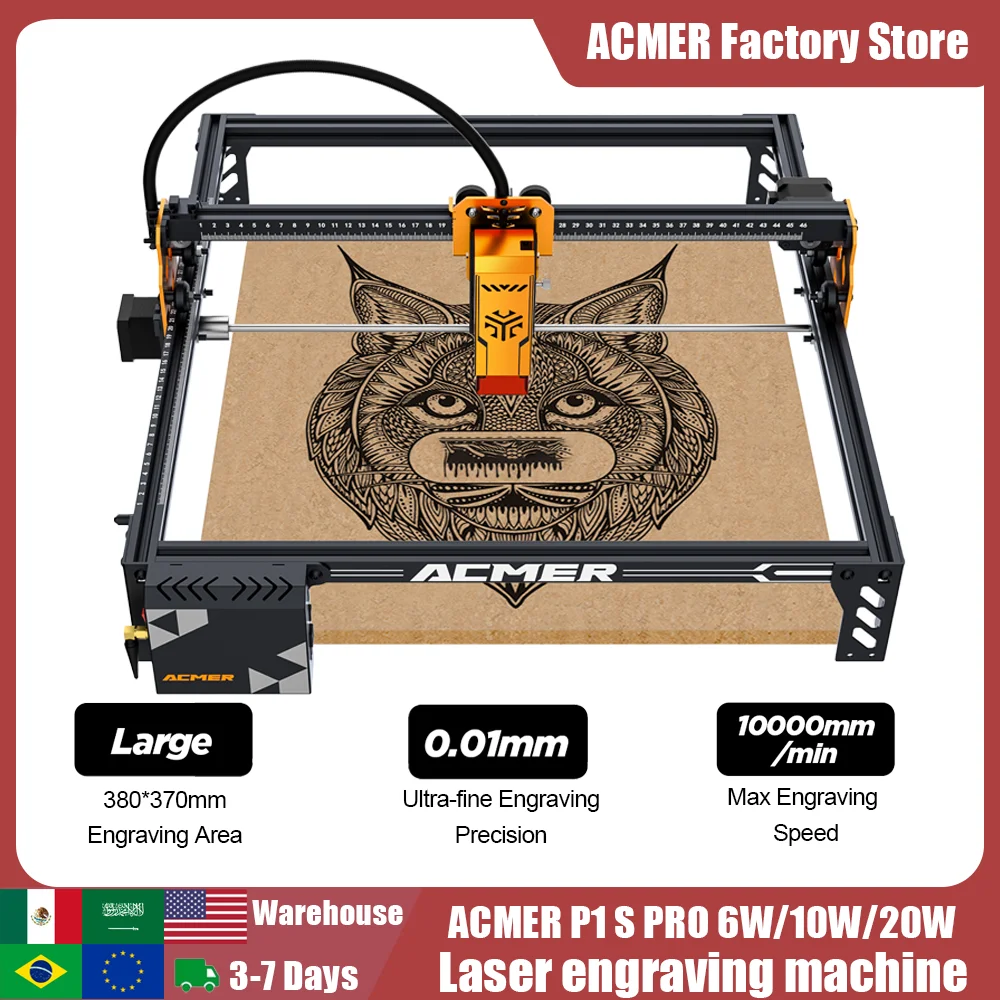 ACMER P1 S PRO Laser Engraver 6W 10W 20W DIY Laser Engraver Cutting Machine For Wood Logo Painted Metal Acrylic Glass Leather