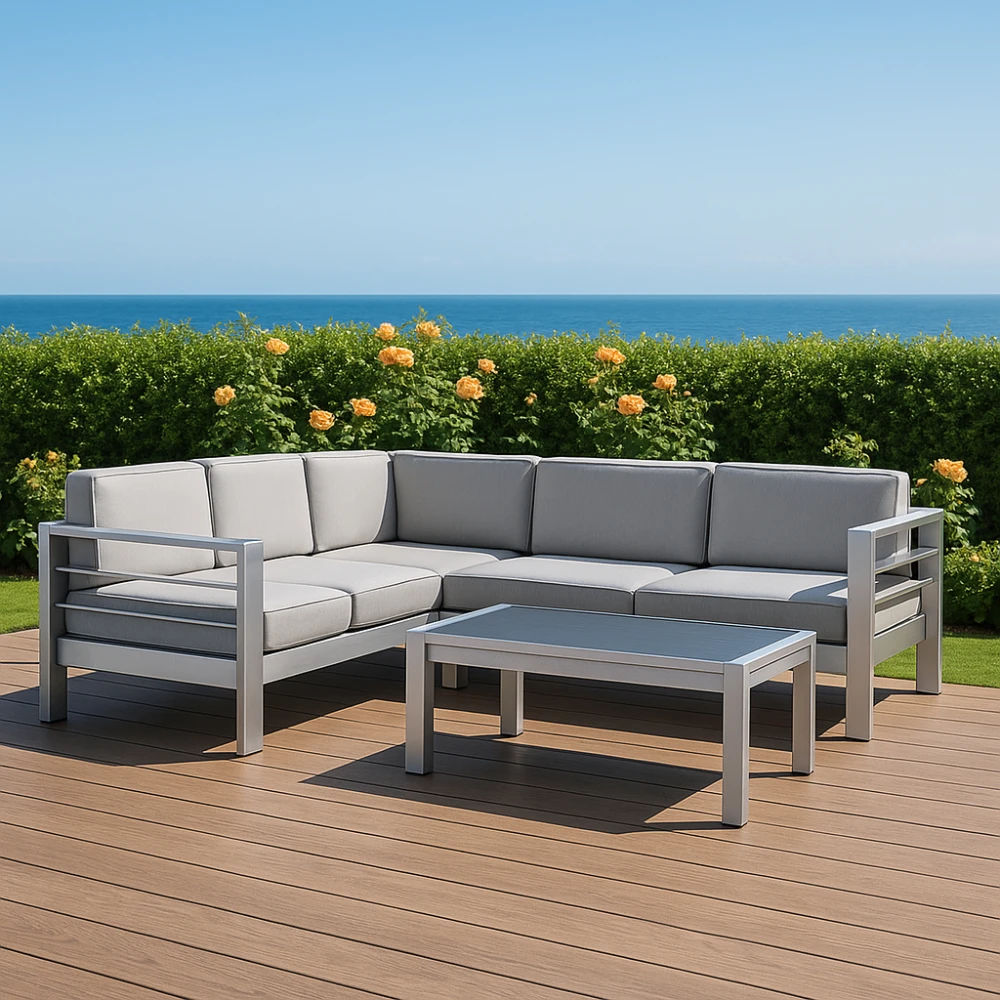 

Современная алюминиевая уличная мебель для отеля, садовый диван для виллы, прочный комплект мебели для патио, курортный роскошный уличный садовый комплект