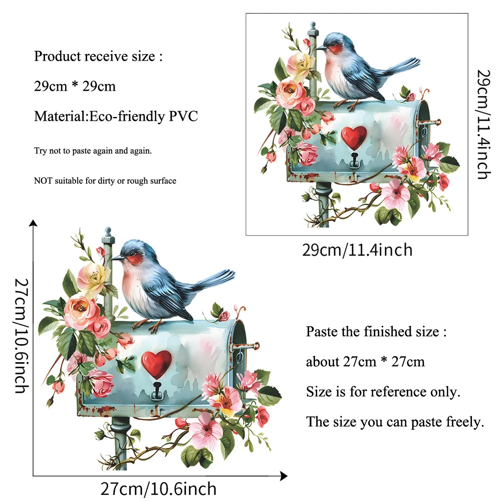 Cartoon Flower Bird Mailbox Wall Sticker Living Room Background Decoration Door Mural Bedroom Home Decor Self-adhesive Decals