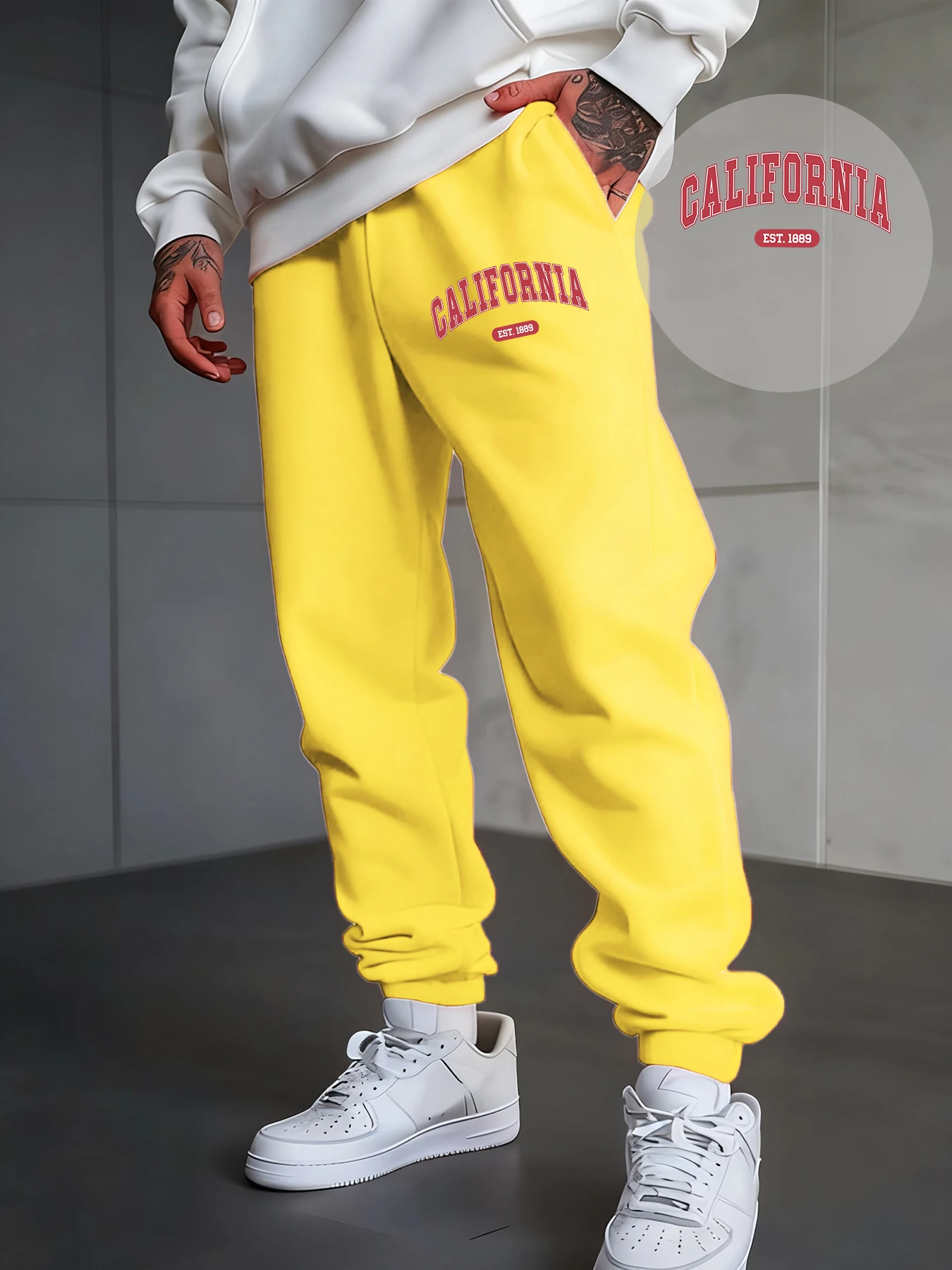 

California Est 1889 Creative Letter Printing Men Sweatpants Autumn Casual Pants Pocket Trousers All-Match Fleece Jogging Pant
