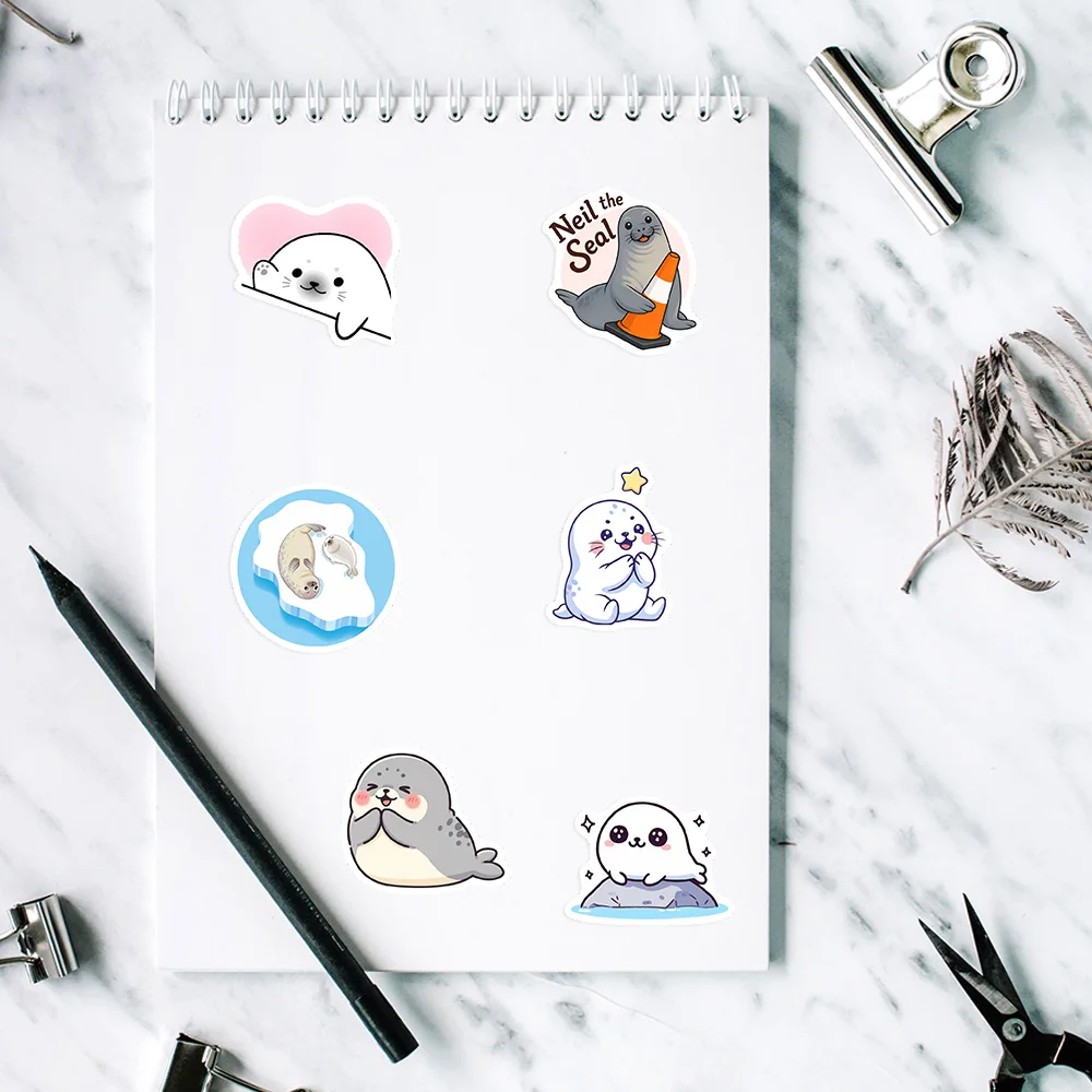 Kawaii Cartoon Seal Stickers Vinyl Waterproof Decal DIY Decoration for Laptop Luggage Scrapbook Junk Journal Diary Kids Gift Toy