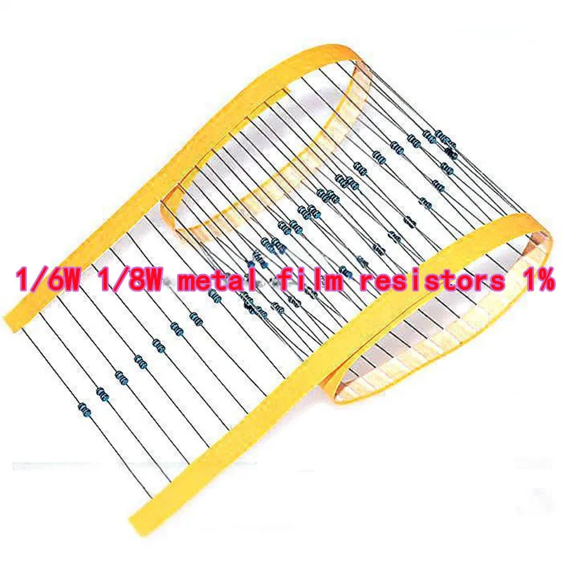 100 Uds 1/6W 0,167W 1/8W 0,125W resistencias de película metálica 1% tolerancia 10R 100R 200R 330R 1K 2,2K 10K 4,7 K 47K