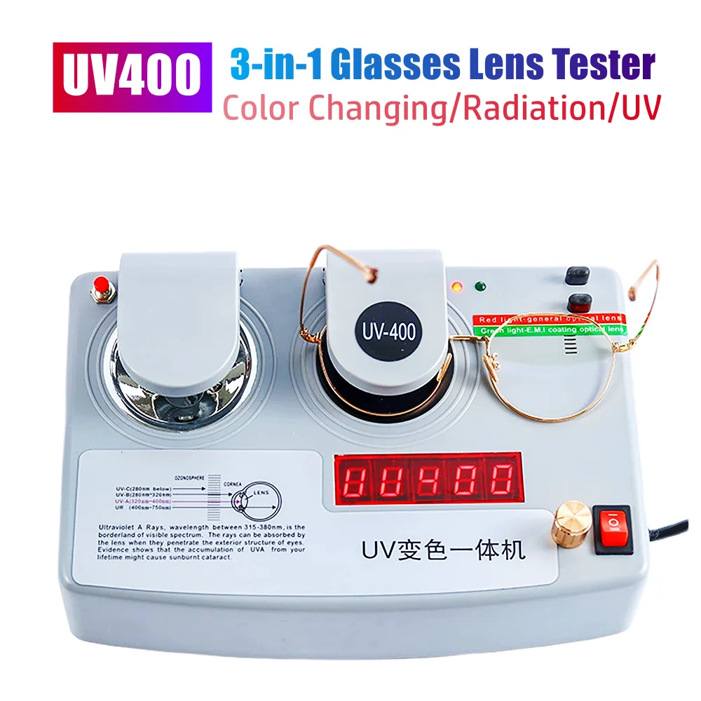 

UV400 Glasses Lens Tester 3-in-1 Lens Color Changing Anti-radiation Anti-UV Testing Machine for Shortsighted Glasses Sunglasses