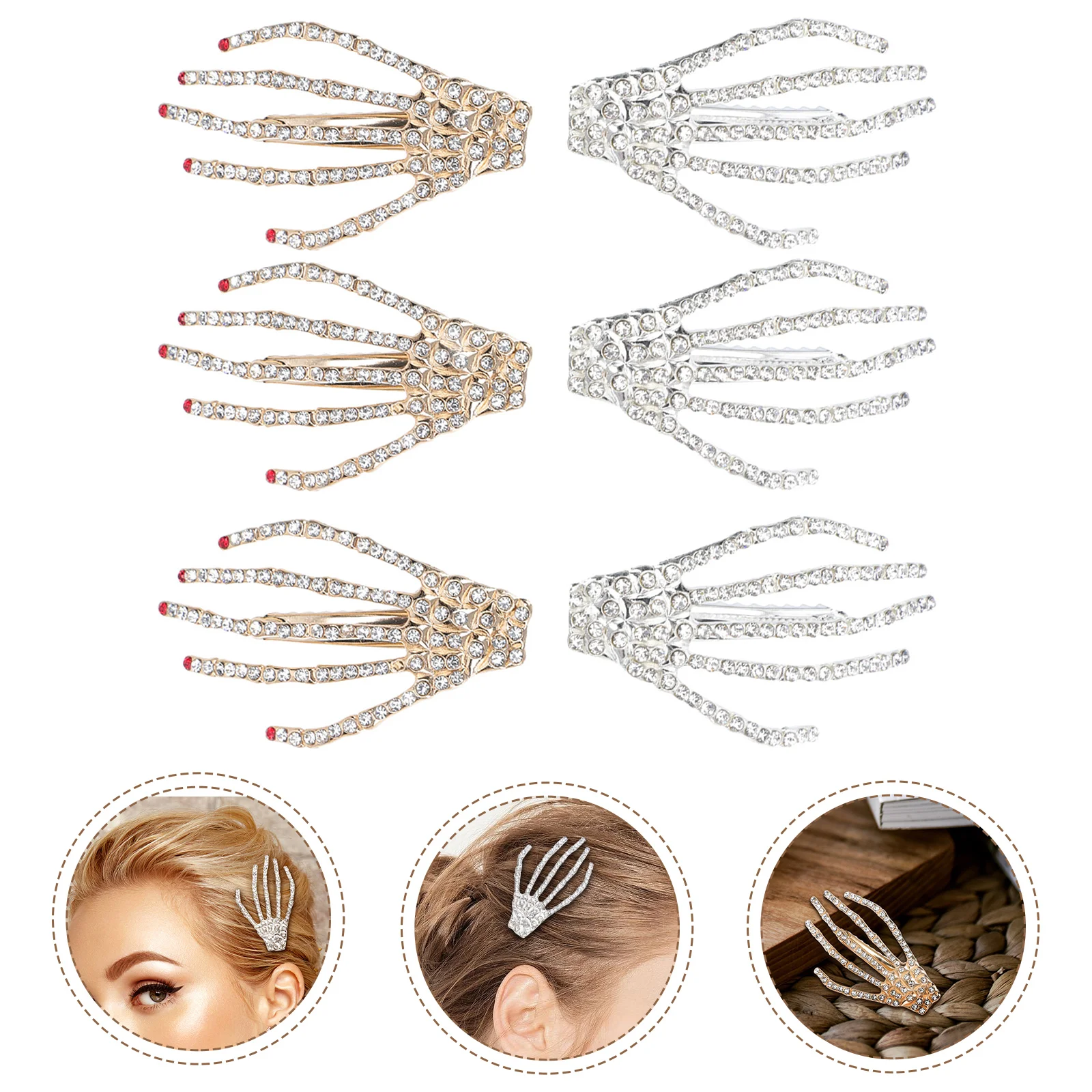 

6 Pcs Ghost Claw Hairpin Halloween Headdress Hand Clip Girls' Accessories Rhinestone Rhinestones Alloy