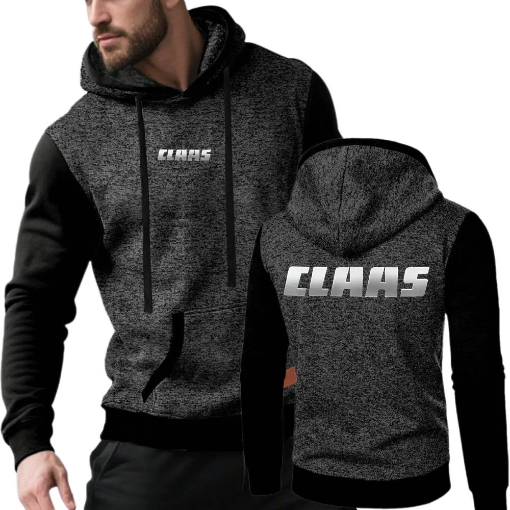 Claas Tractor Farming New Men's Hoodie Color Matching Hoodies Sweatshirt Fleece Hooded Pullover Coat Men Jacquard Sweater Jacket