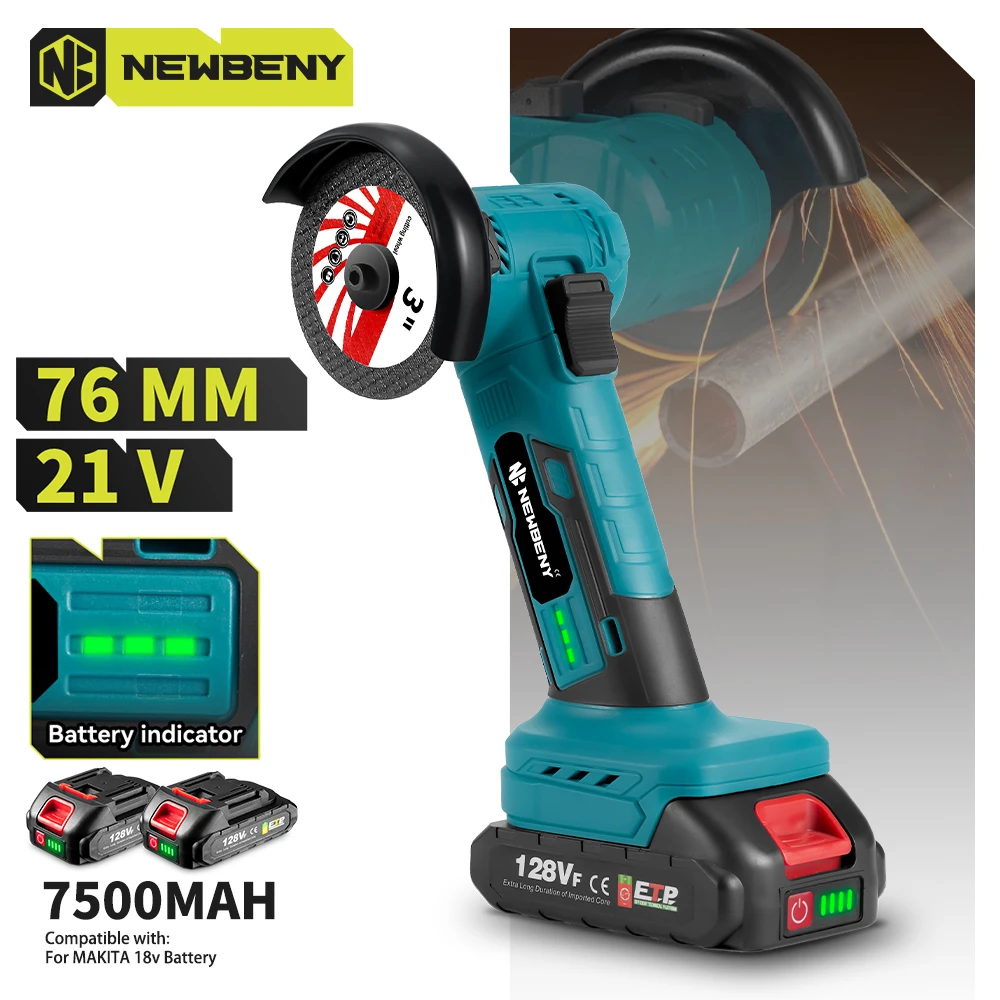 NEWBENY 3 Inch Mini Brushless Angle Grinder Household Cordless Grinding Cutting Woodworking Tool For Makita 18V-21V Battery