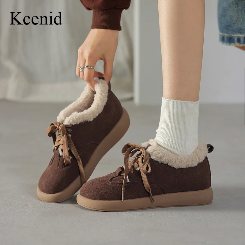 

Kcenid Women Winter keep Warm Round Toe Korean Style Casual Snow Shoes Woman Lace-up High Quality Comfortable Loafers Size 33-43