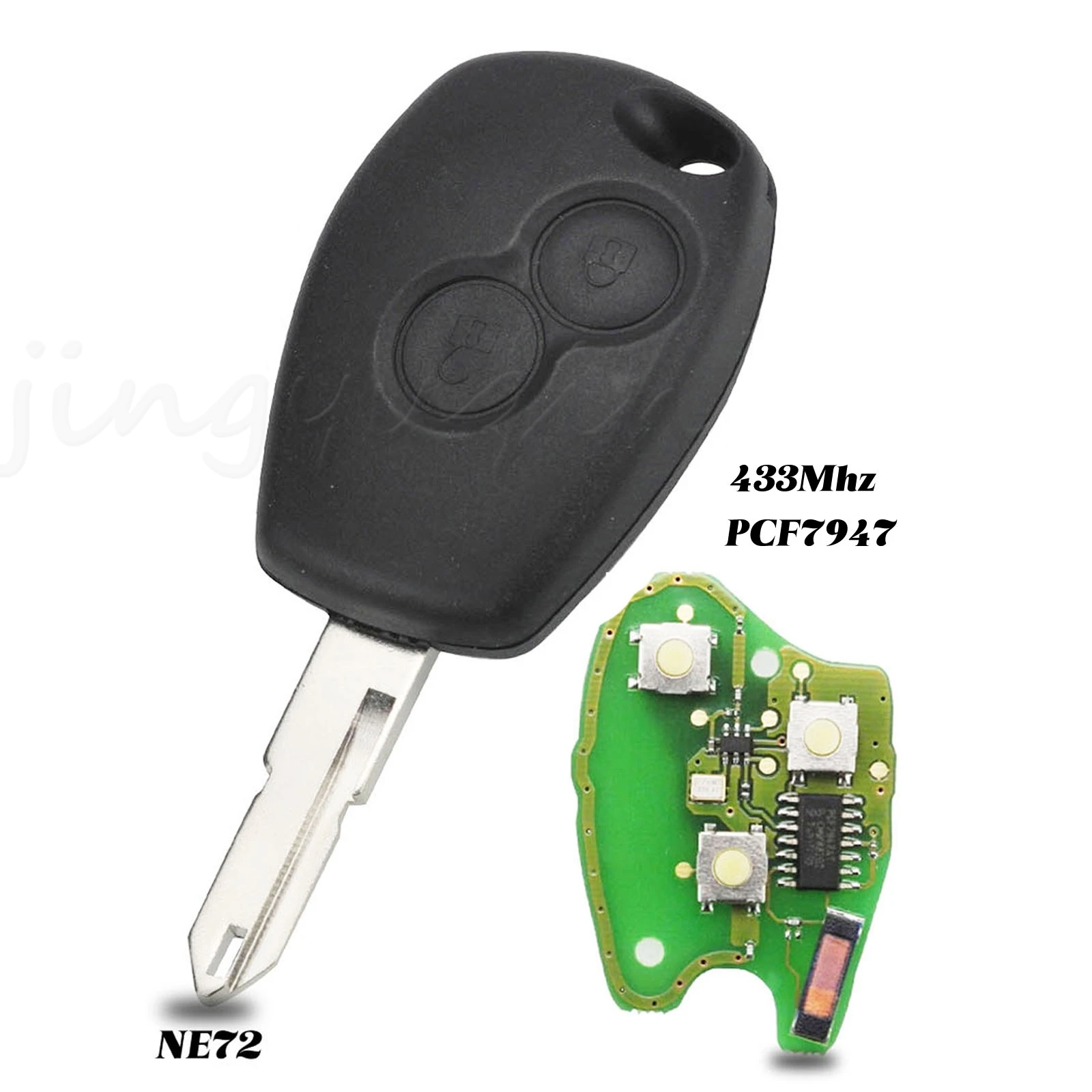 

jingyuqin Remote Car Key Case Shell ASK 433MHz PCF7947 Transponder Chip For Renault Vivaro Movano Traffic Master 2 Buttons