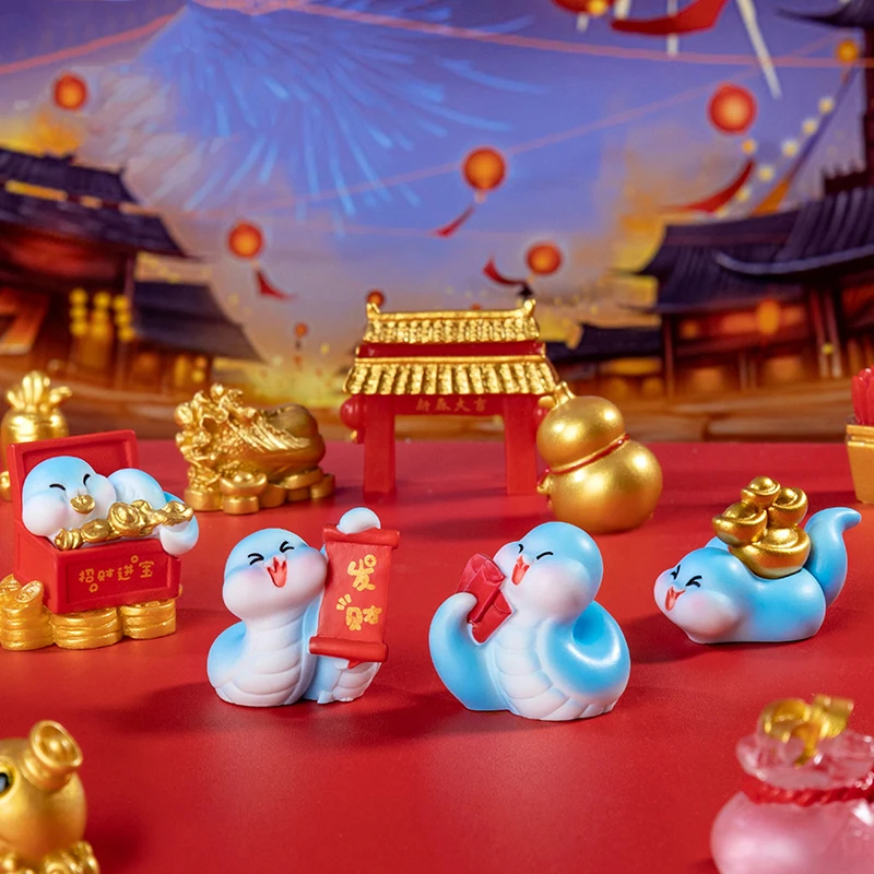 1Set 2025 Anno Del Serpente Mini Ornamento Fortuna Zodiaco Serpente Figurine Micro Paesaggio Interni Auto Decorazione del Desktop di Casa