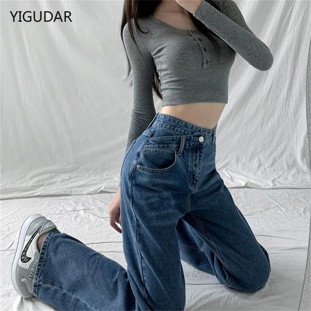 

High Waist Water Wash Irregular Jeans Woman's Casual Simplicity Straight Denim Long Pants Women Street Jeans 2022 New jeans