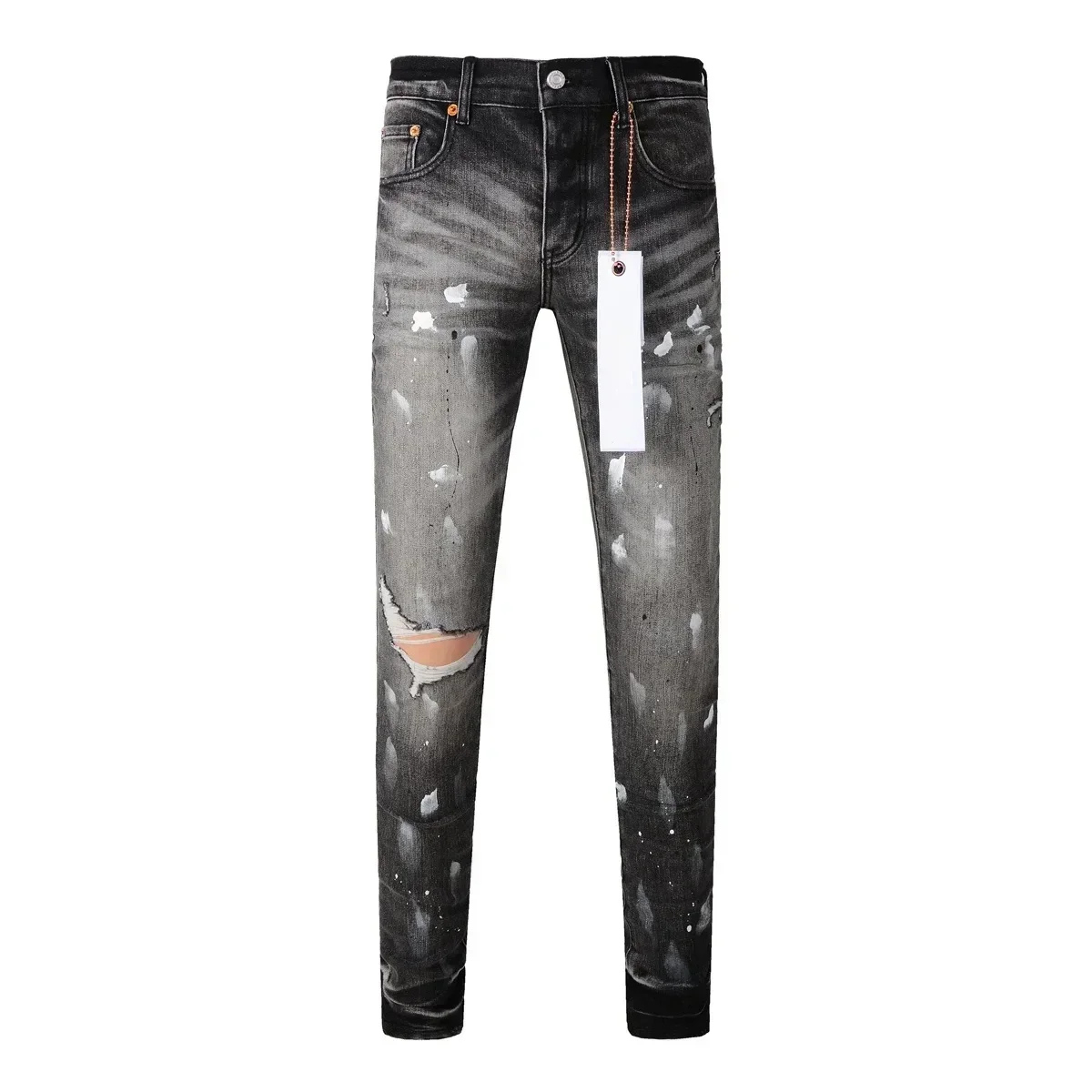 2024ss New Purples Men jeans with top street distressed paint repair low raise Skinny Denim brands pants